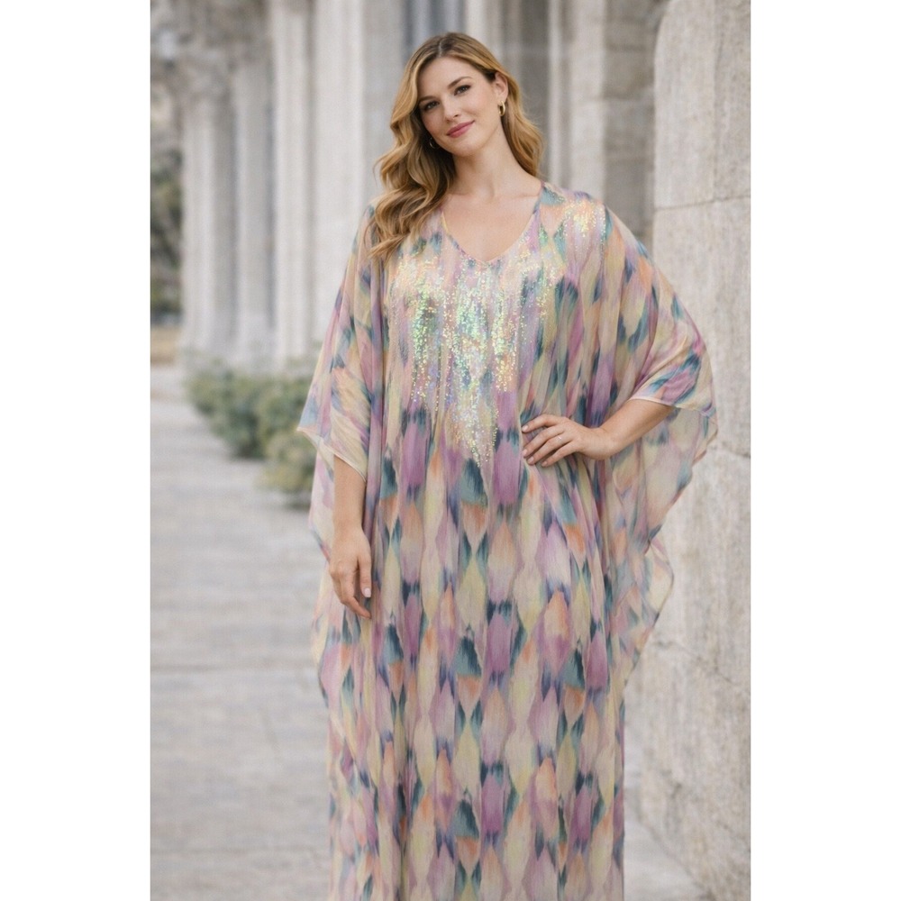 NWT Victoria's Secret Kaftan Cover Up Maxi Dress SM ‎ Sequin Pink Multi Color